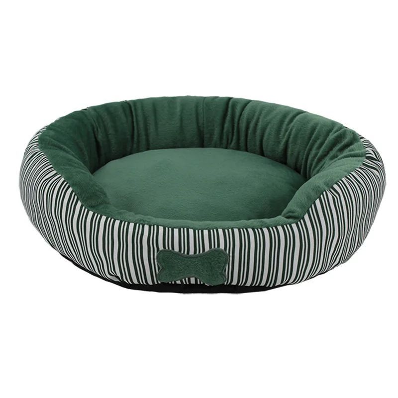 KFX-9775677 Round Striped Nest for Small to Medium Dogs and Pomeranians - All-Season Pet Bed
