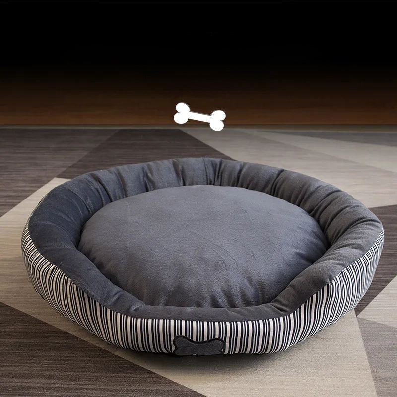 KFX-9775677 Round Striped Nest for Small to Medium Dogs and Pomeranians - All-Season Pet Bed