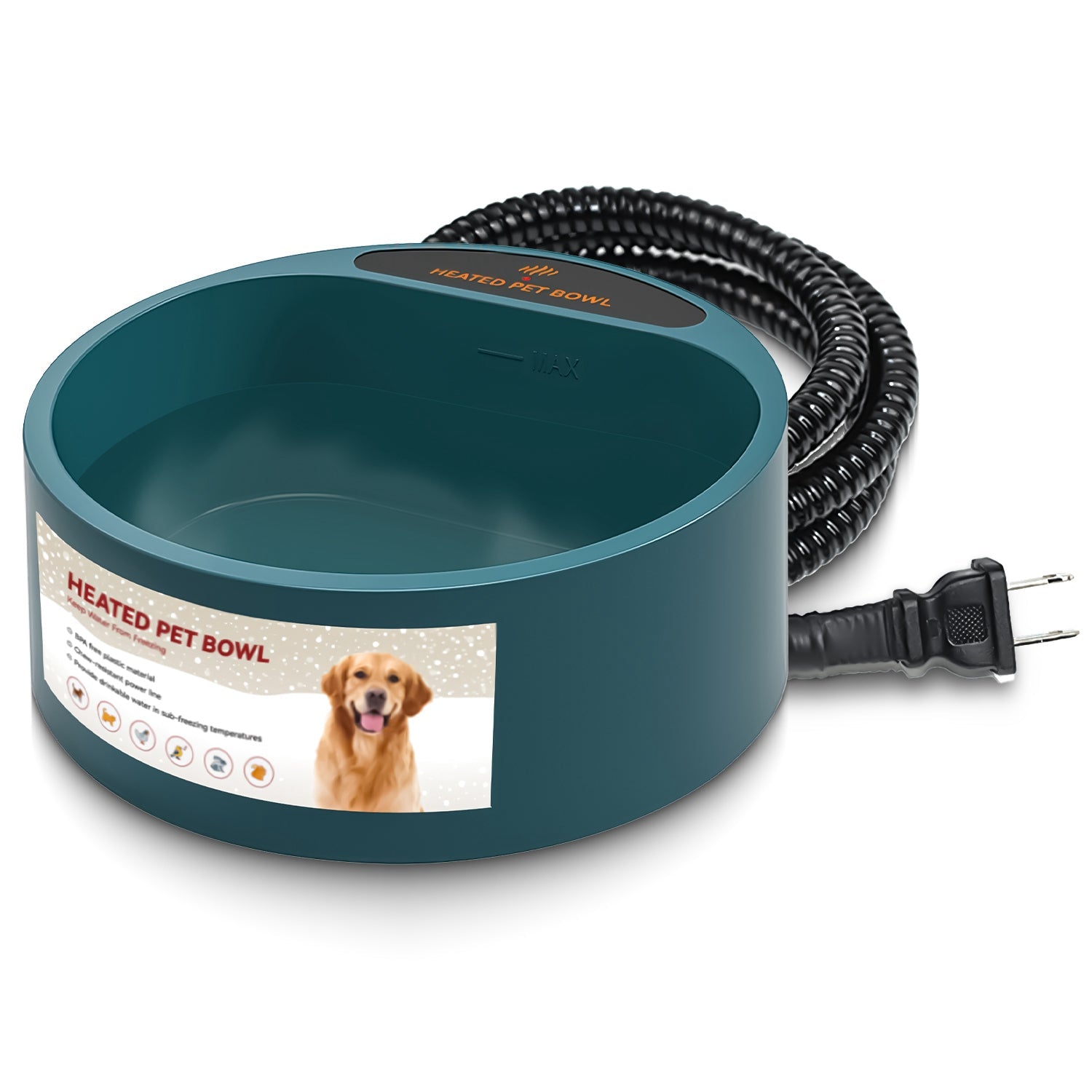 KFX-9777597 Heated Pet Water Bowl with 74.4oz Capacity, IP67 Waterproof Design, and Thermostatic Control for Dogs and Cats