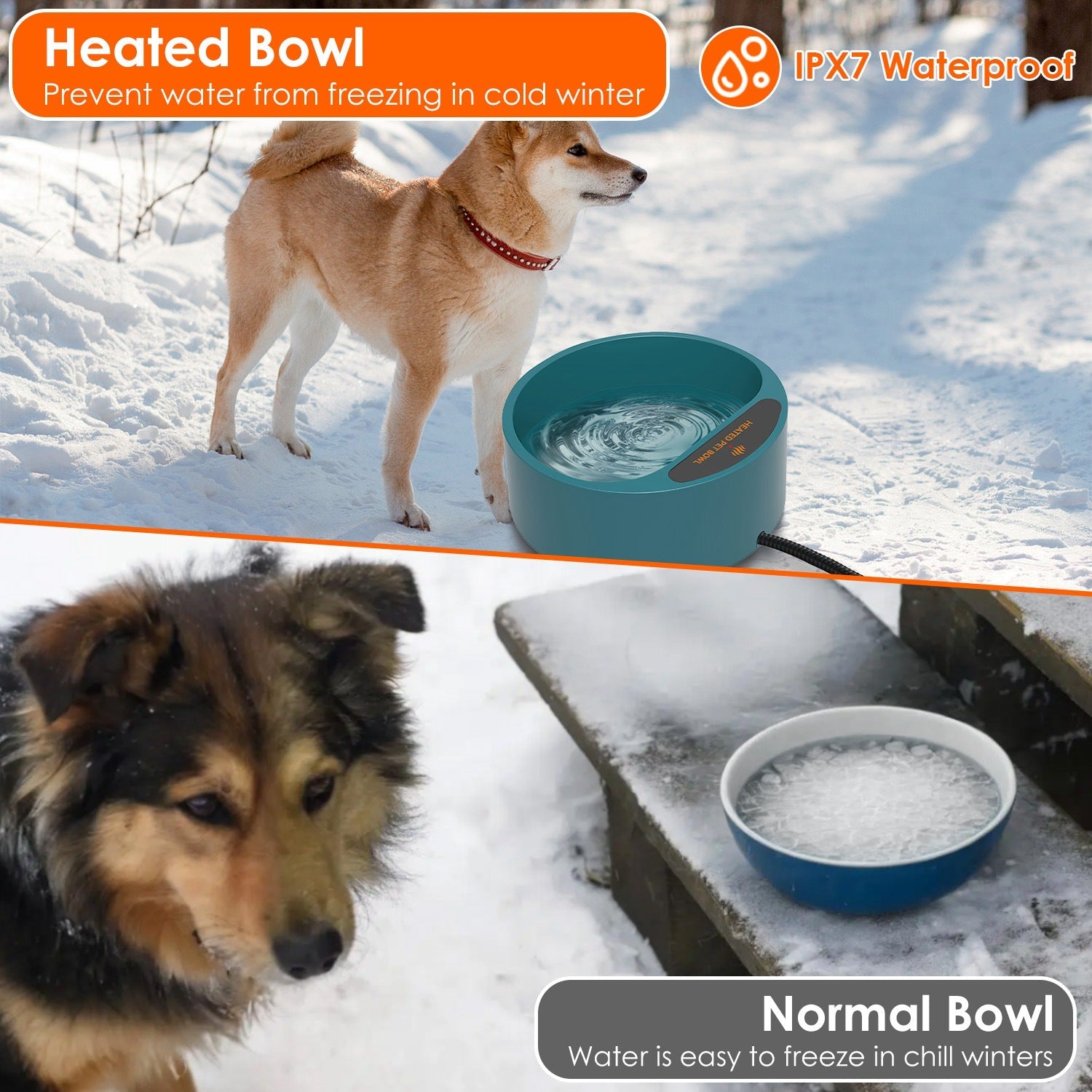 KFX-9777597 Heated Pet Water Bowl with 74.4oz Capacity, IP67 Waterproof Design, and Thermostatic Control for Dogs and Cats