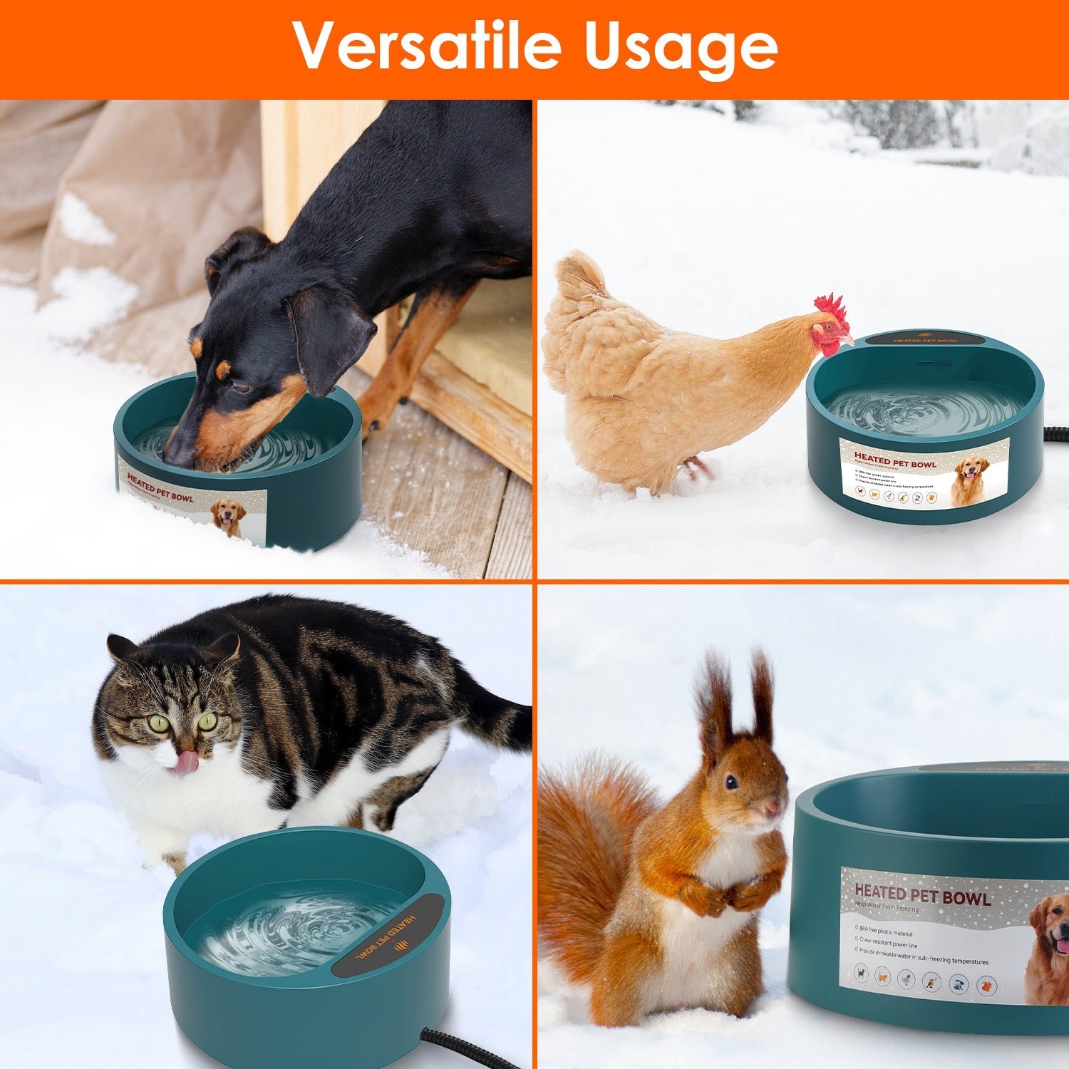 KFX-9777597 Heated Pet Water Bowl with 74.4oz Capacity, IP67 Waterproof Design, and Thermostatic Control for Dogs and Cats