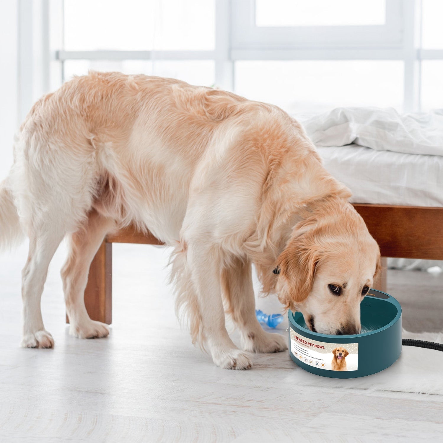 KFX-9777597 Heated Pet Water Bowl with 74.4oz Capacity, IP67 Waterproof Design, and Thermostatic Control for Dogs and Cats