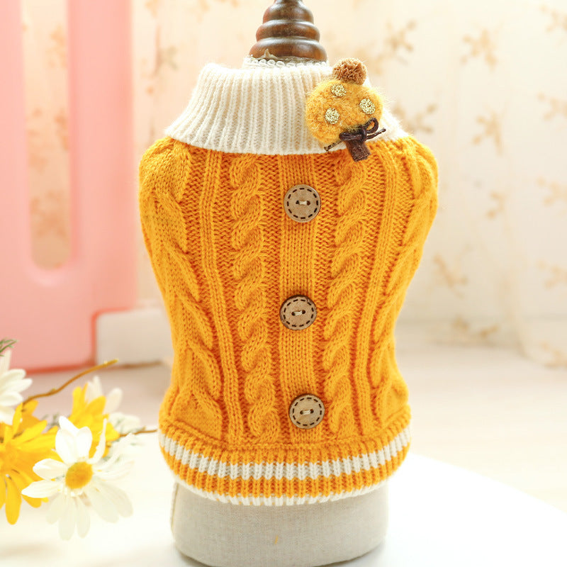 KFX-9779389 Warm Twisted Button Sweater for Dogs and Cats in Pink, Turmeric, and Blue
