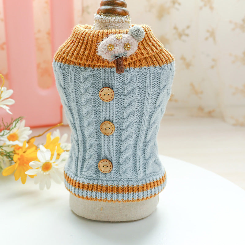 KFX-9779389 Warm Twisted Button Sweater for Dogs and Cats in Pink, Turmeric, and Blue