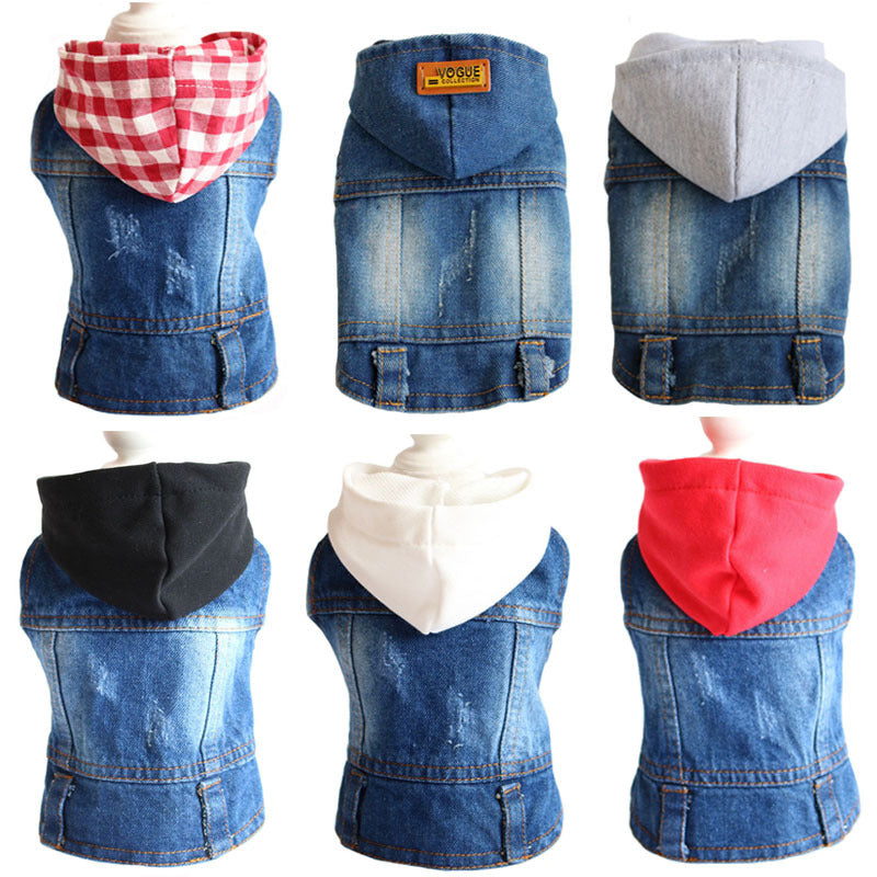 KFX-9779773 Summer Bichon Casual Denim Hooded Cowboy Vest for Dogs - Various Colors & Sizes Available