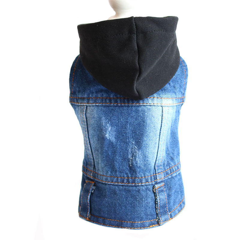 KFX-9779773 Summer Bichon Casual Denim Hooded Cowboy Vest for Dogs - Various Colors & Sizes Available