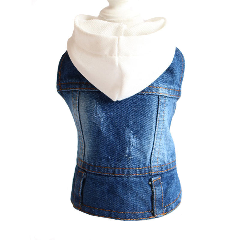 KFX-9779773 Summer Bichon Casual Denim Hooded Cowboy Vest for Dogs - Various Colors & Sizes Available