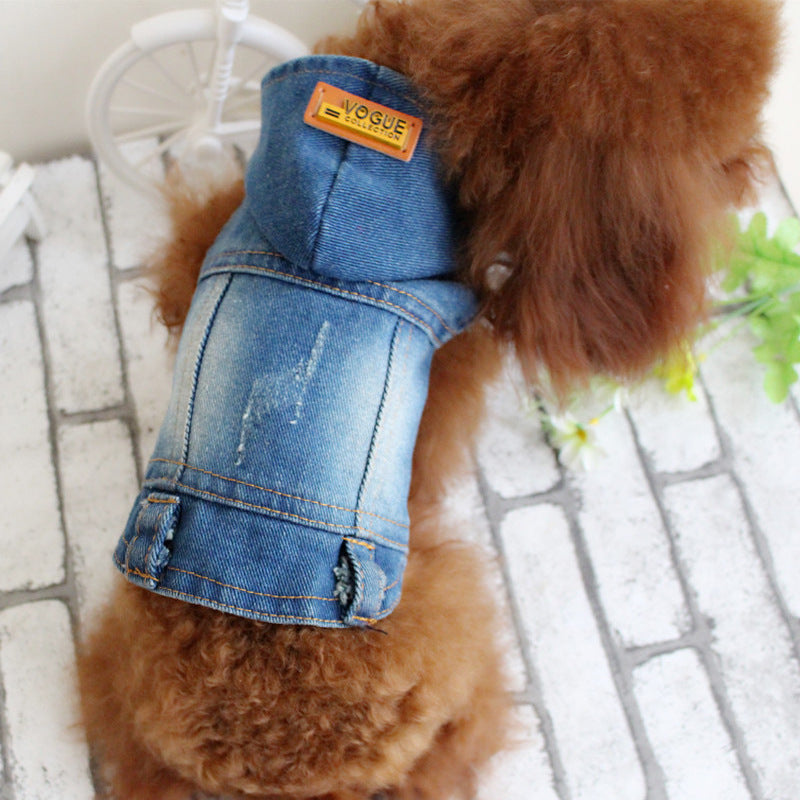 KFX-9779773 Summer Bichon Casual Denim Hooded Cowboy Vest for Dogs - Various Colors & Sizes Available