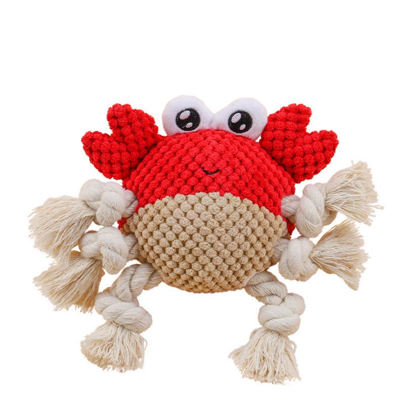 KFX-9781053 Plush Interactive Dog Toy with Chewing Rope and Sound - Frog & Crab Design