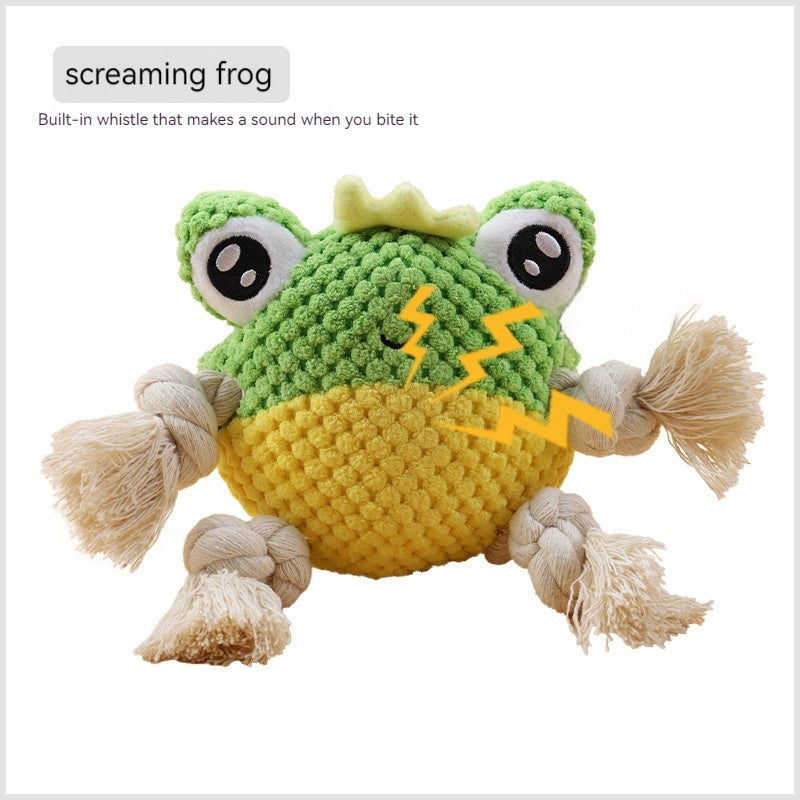 KFX-9781053 Plush Interactive Dog Toy with Chewing Rope and Sound - Frog & Crab Design
