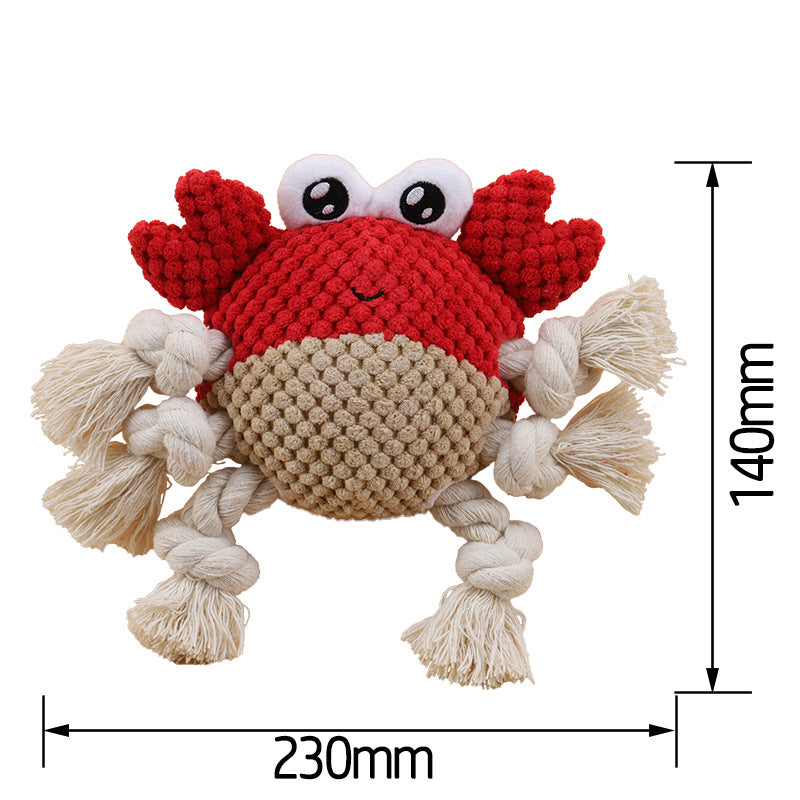 KFX-9781053 Plush Interactive Dog Toy with Chewing Rope and Sound - Frog & Crab Design