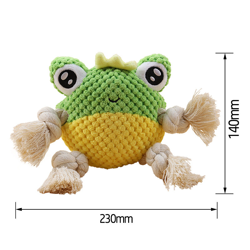 KFX-9781053 Plush Interactive Dog Toy with Chewing Rope and Sound - Frog & Crab Design
