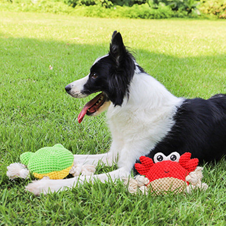 KFX-9781053 Plush Interactive Dog Toy with Chewing Rope and Sound - Frog & Crab Design