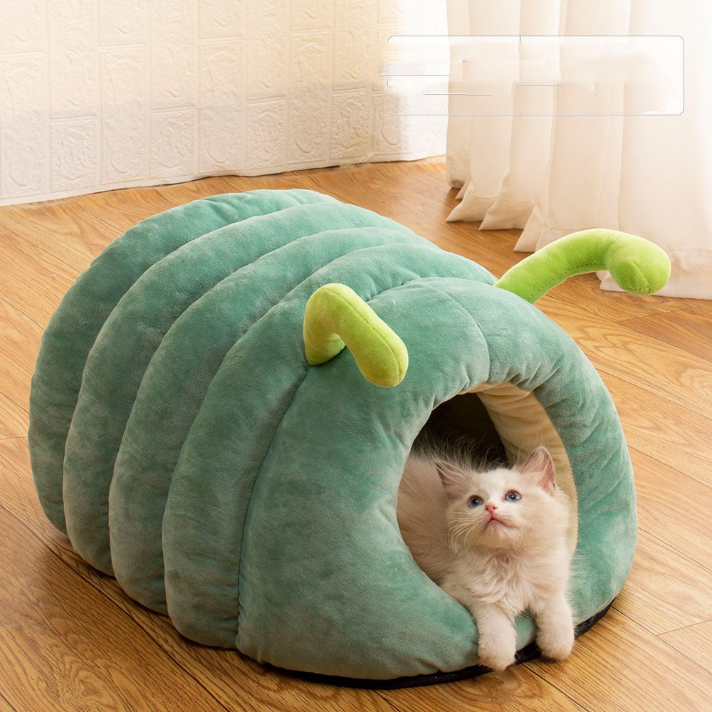 KFX-9781437 Cozy Caterpillar Pet Bed in Orange or Green, Plush Crystal Velvet for Cats