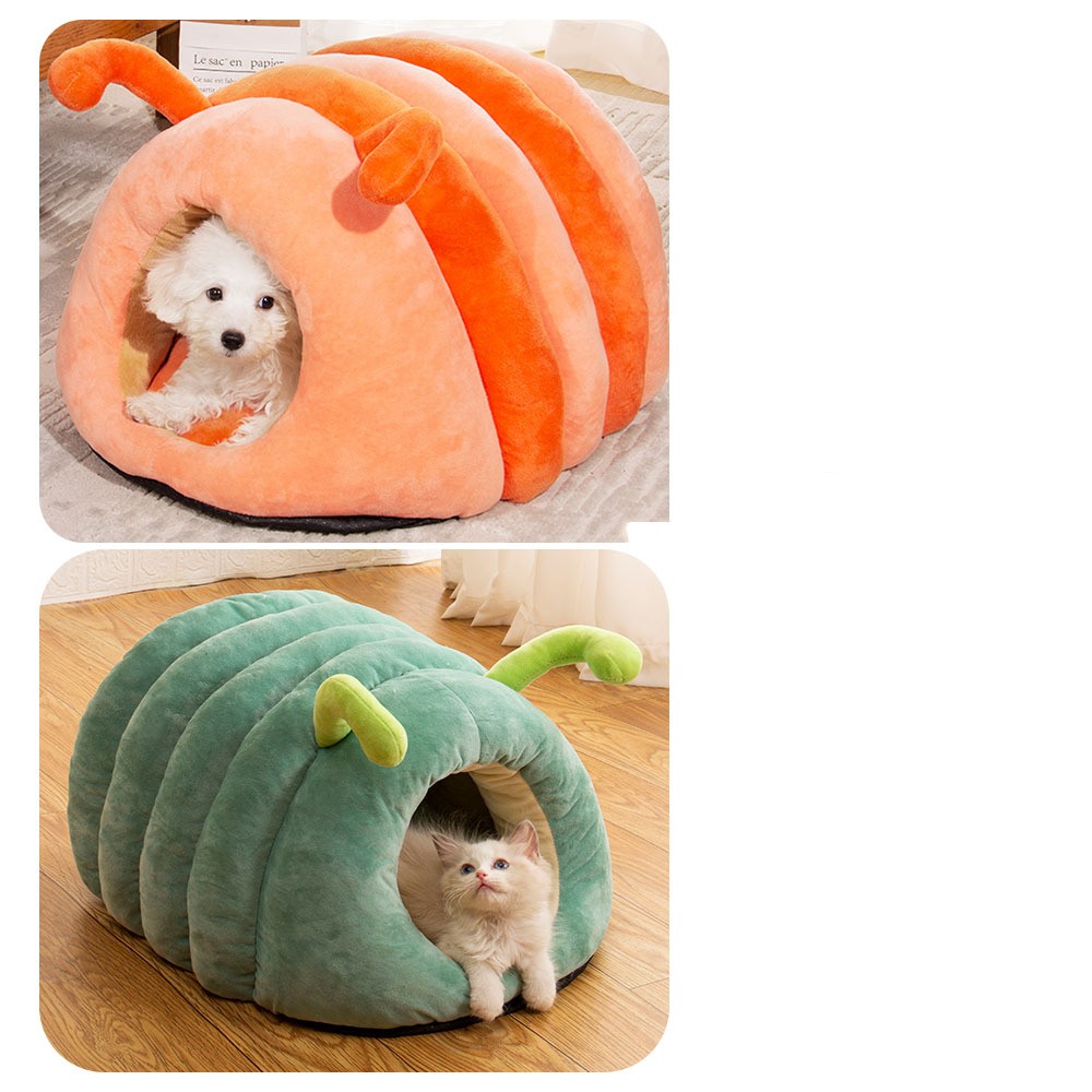 KFX-9781437 Cozy Caterpillar Pet Bed in Orange or Green, Plush Crystal Velvet for Cats