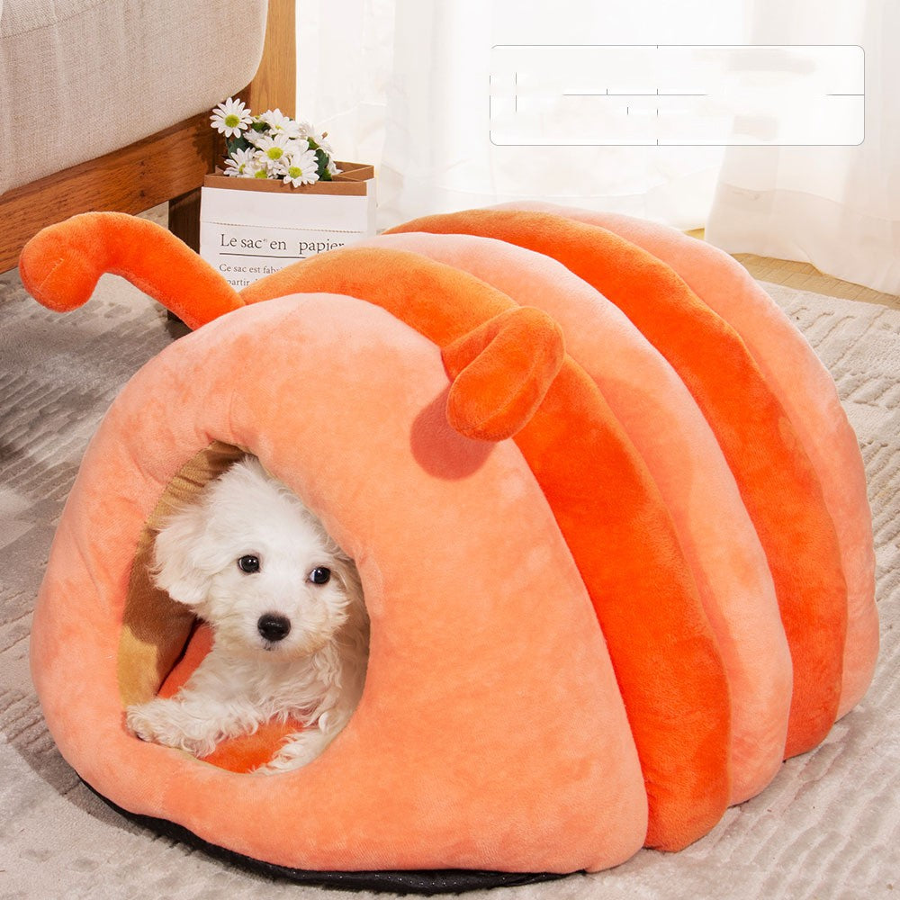 KFX-9781437 Cozy Caterpillar Pet Bed in Orange or Green, Plush Crystal Velvet for Cats