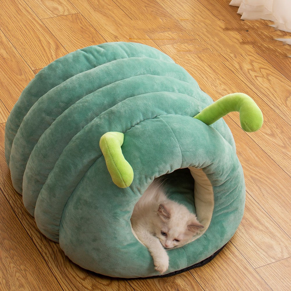 KFX-9781437 Cozy Caterpillar Pet Bed in Orange or Green, Plush Crystal Velvet for Cats