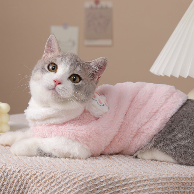 KFX-9781949 Sleeveless Winter Cat Coat in Pink or Blue – Comfortable, Anti-Hair Loss Design for Easy Movement