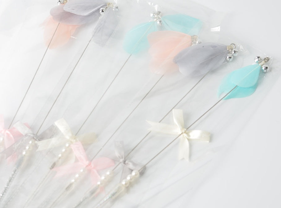 KFX-9782205 Feather Bell Fairy Pen - Colorful Cat Stick in Korean Powder, Gray, Lake Blue