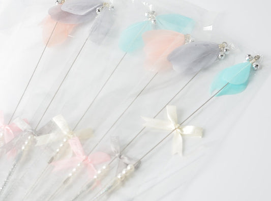 KFX-9782205 Feather Bell Fairy Pen - Colorful Cat Stick in Korean Powder, Gray, Lake Blue
