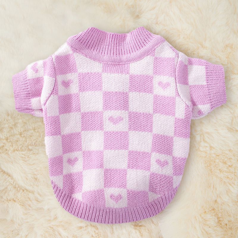 KFX-9785149 Cozy Autumn and Winter Clothes for Small Dogs and Cats - Available in Blue, Pink, and Purple Checkerboard Patterns