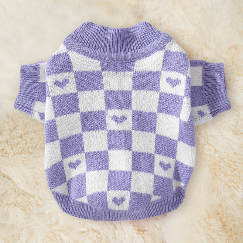 KFX-9785149 Cozy Autumn and Winter Clothes for Small Dogs and Cats - Available in Blue, Pink, and Purple Checkerboard Patterns