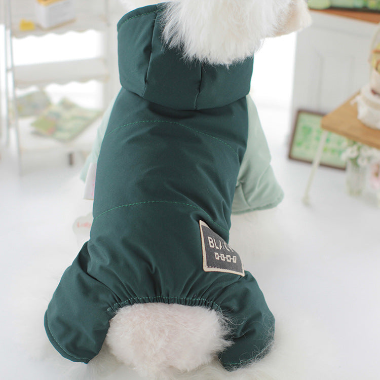 KFX-9785533 Hooded Four-Legged Pet Clothing in Dark Green and Khaki - Sizes XS to XL