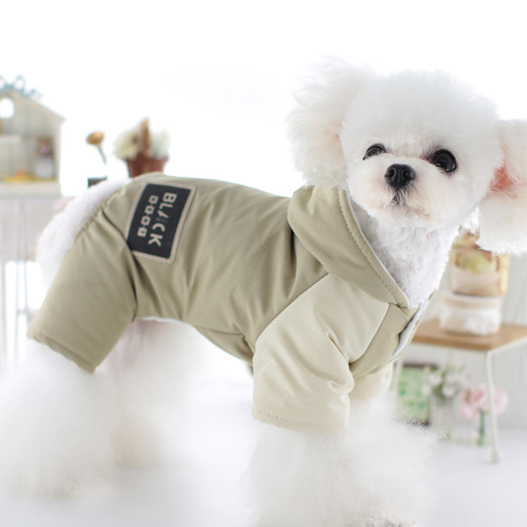 KFX-9785533 Hooded Four-Legged Pet Clothing in Dark Green and Khaki - Sizes XS to XL