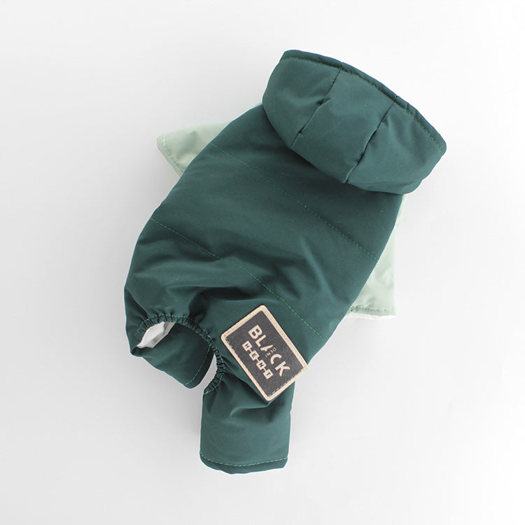 KFX-9785533 Hooded Four-Legged Pet Clothing in Dark Green and Khaki - Sizes XS to XL