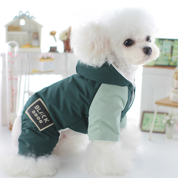KFX-9785533 Hooded Four-Legged Pet Clothing in Dark Green and Khaki - Sizes XS to XL