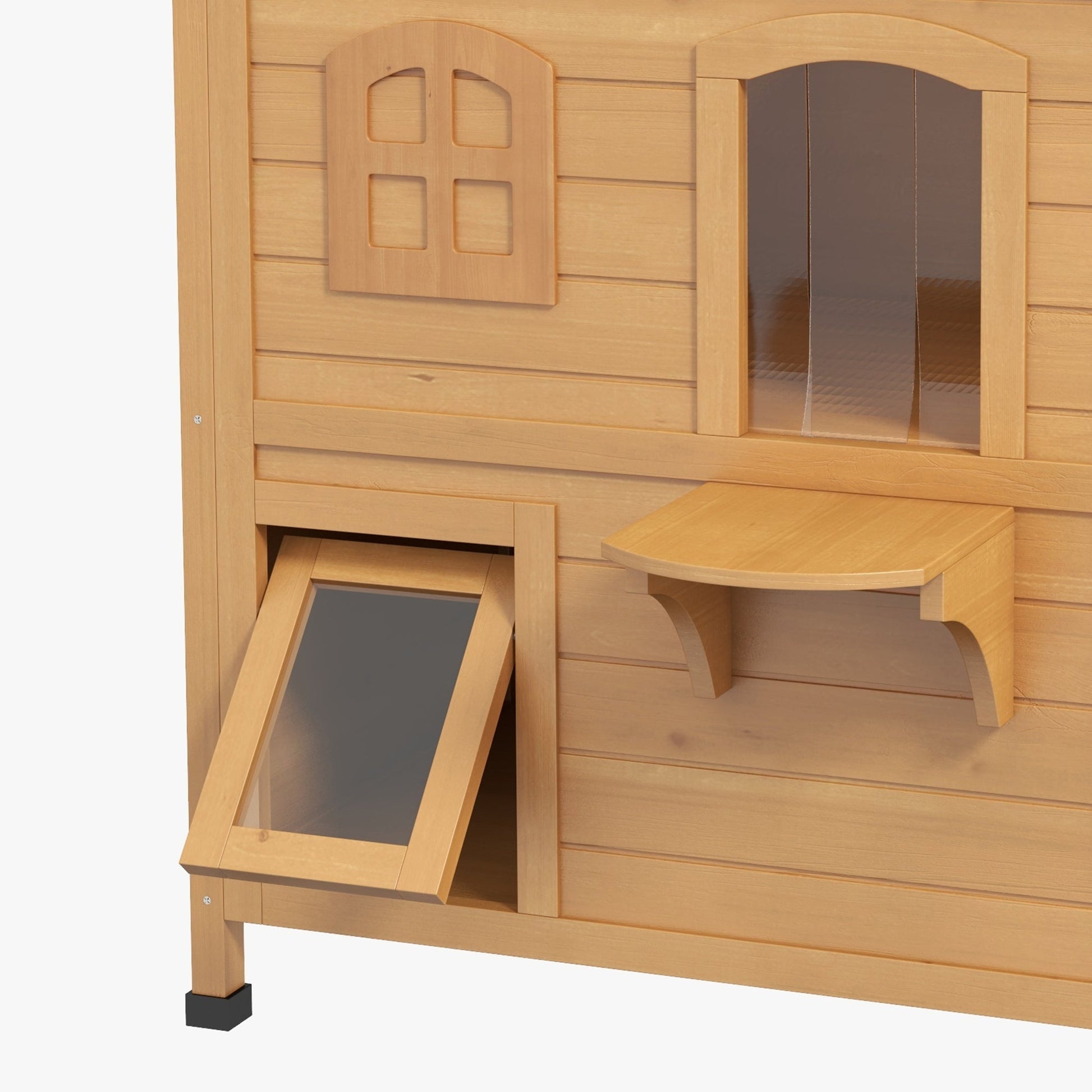 KFX-9787197 2-Story Outdoor Cat House with Multi Entrances, Ramp, and Waterproof Roof