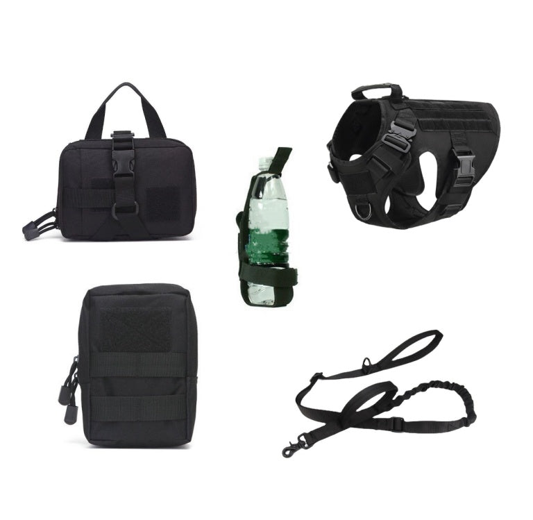 KFX-9788605 Tactical Dog Harness and Leash Set for Training with Reinforced Handle and Versatile Patches