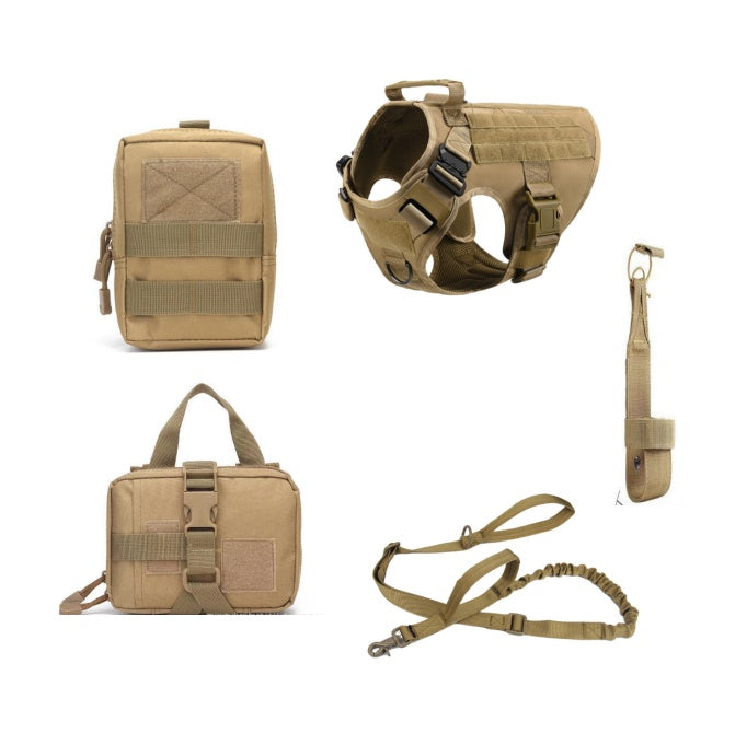 KFX-9788605 Tactical Dog Harness and Leash Set for Training with Reinforced Handle and Versatile Patches