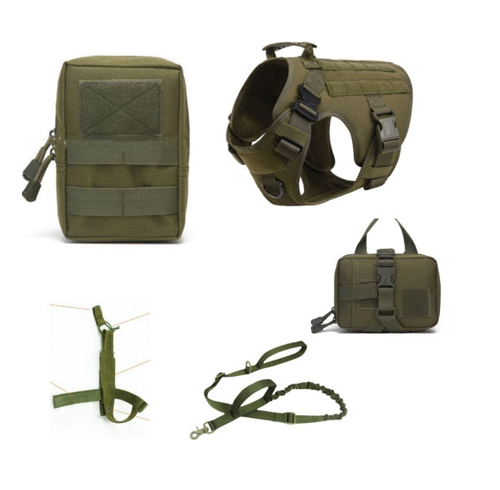 KFX-9788605 Tactical Dog Harness and Leash Set for Training with Reinforced Handle and Versatile Patches