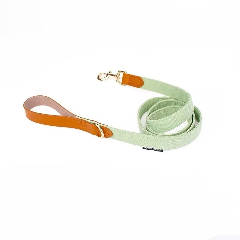 KFX-9789117 Leather Bowknot Dog Collar with Hand-Holding Rope - Twill Brushed Flannel and Cowhide Options