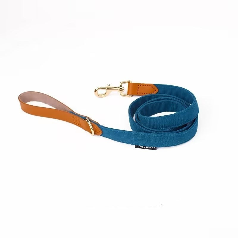 KFX-9789117 Leather Bowknot Dog Collar with Hand-Holding Rope - Twill Brushed Flannel and Cowhide Options