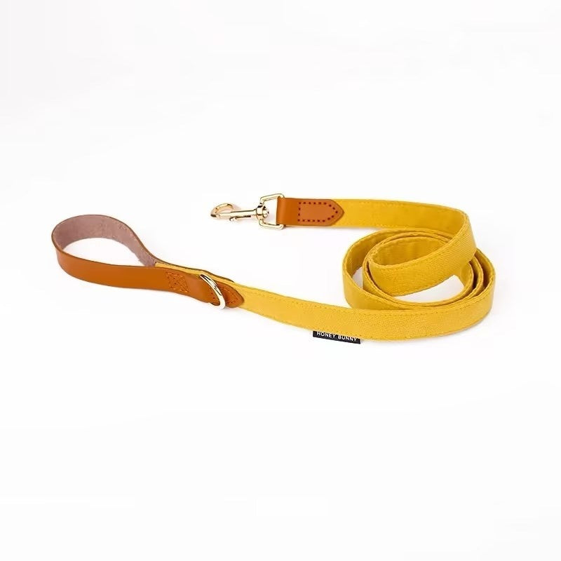 KFX-9789117 Leather Bowknot Dog Collar with Hand-Holding Rope - Twill Brushed Flannel and Cowhide Options