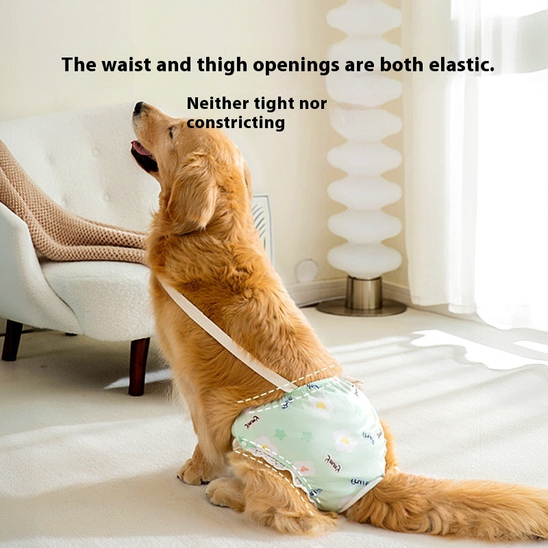 KFX-9791549 Menstrual Diaper Pants for Pets - Casual Fit in Green Small Flower, Pink Peach, Orange Small Flower