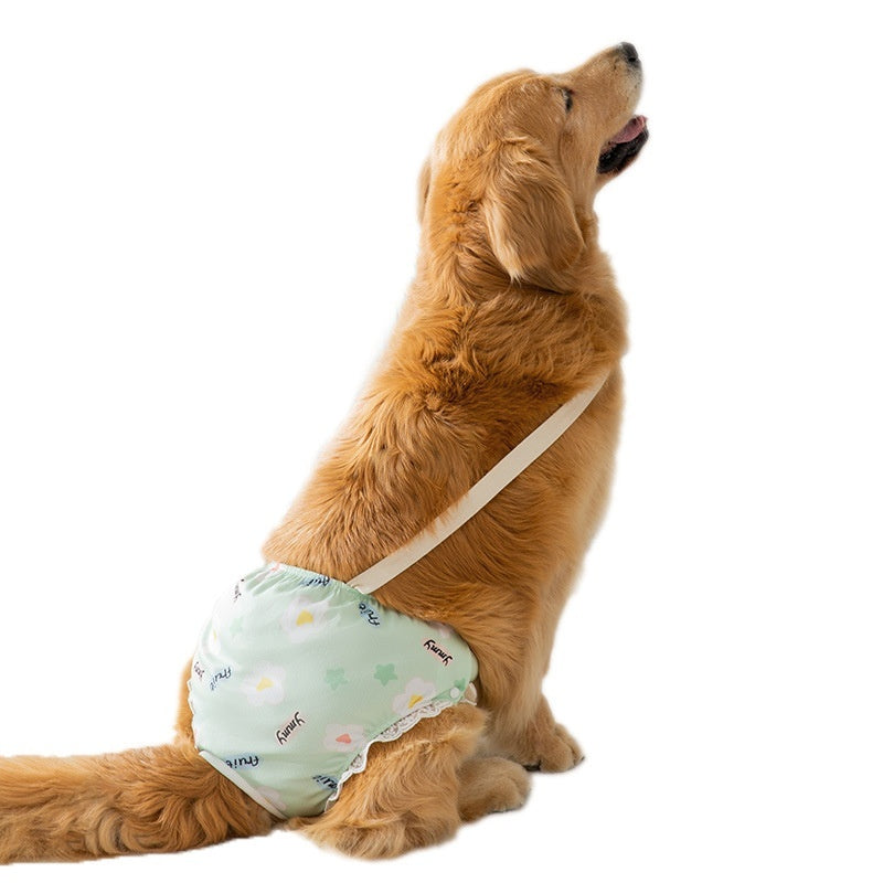 KFX-9791549 Menstrual Diaper Pants for Pets - Casual Fit in Green Small Flower, Pink Peach, Orange Small Flower