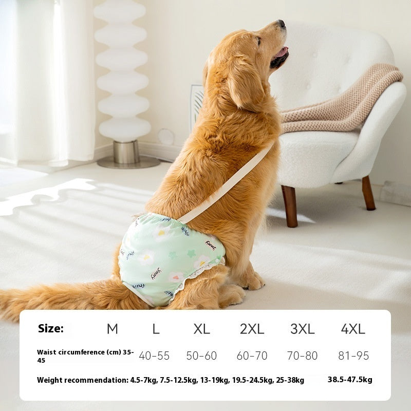 KFX-9791549 Menstrual Diaper Pants for Pets - Casual Fit in Green Small Flower, Pink Peach, Orange Small Flower