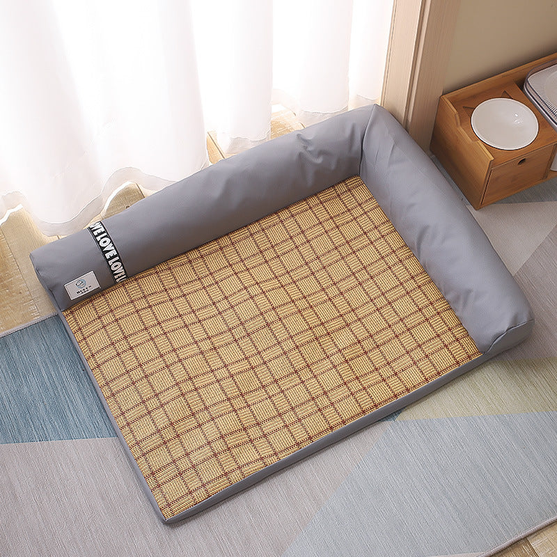 KFX-9792957 Cooling Pet Bed with Bamboo Fiber - Triangular Design for Dogs and Cats, Comfortable Summer Sleeping Mat