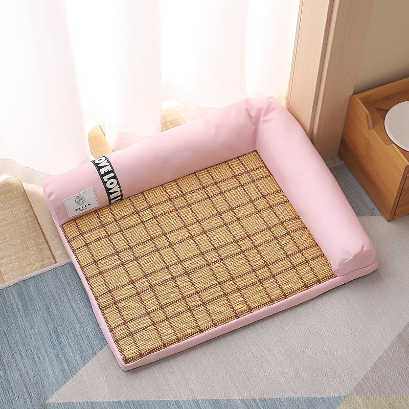 KFX-9792957 Cooling Pet Bed with Bamboo Fiber - Triangular Design for Dogs and Cats, Comfortable Summer Sleeping Mat