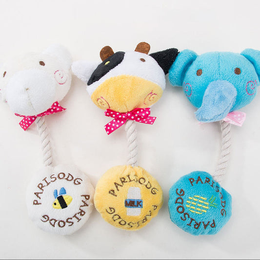 KFX-9794365 Plush Toy with Sound and Cotton Rope for Dogs - Frog, Cow, and Bear Designs