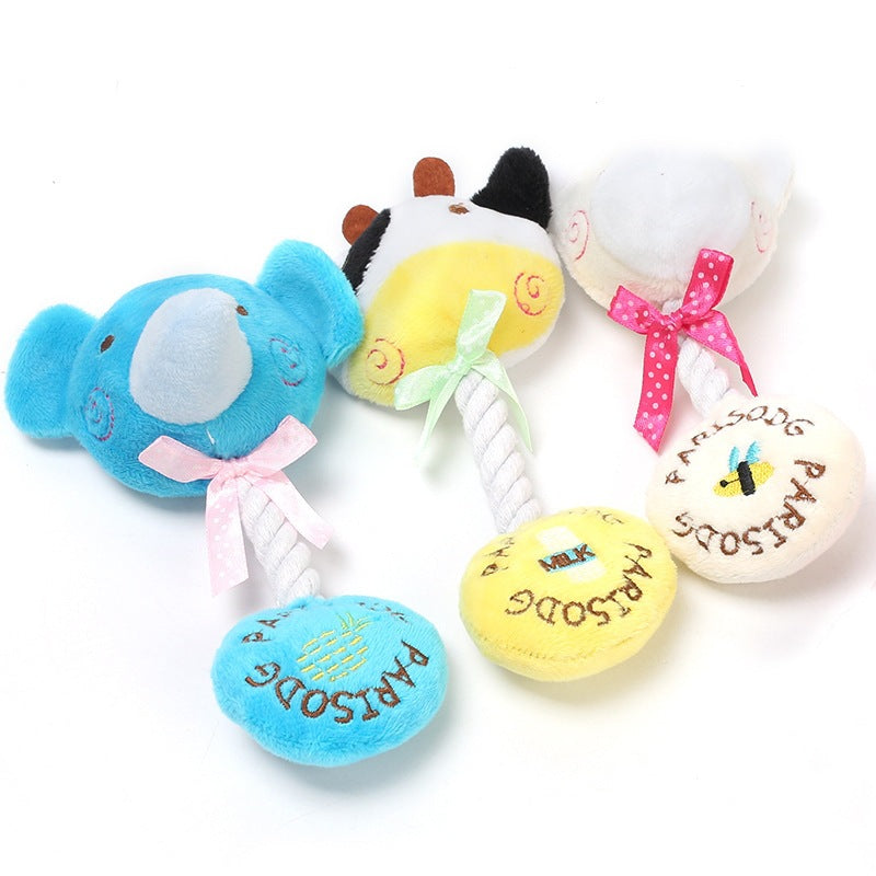 KFX-9794365 Plush Toy with Sound and Cotton Rope for Dogs - Frog, Cow, and Bear Designs