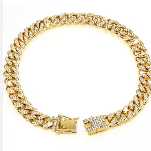 KFX-9795517 Luxury Alloy Dog and Cat Choker with Sparkling Diamond Design, Adjustable and Durable Metal Chain