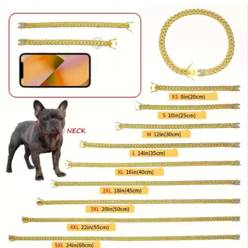 KFX-9795517 Luxury Alloy Dog and Cat Choker with Sparkling Diamond Design, Adjustable and Durable Metal Chain