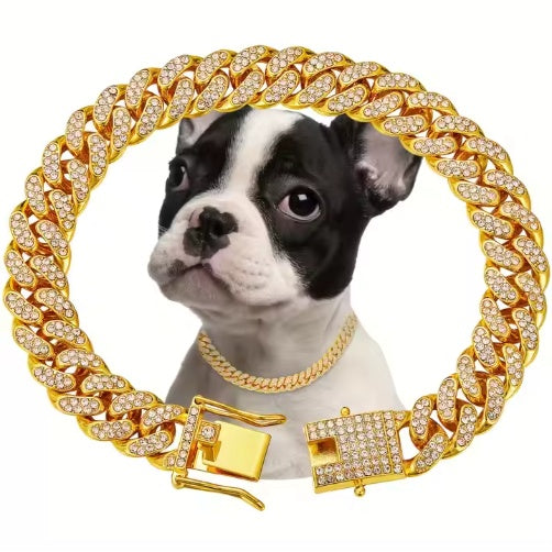 KFX-9795517 Luxury Alloy Dog and Cat Choker with Sparkling Diamond Design, Adjustable and Durable Metal Chain