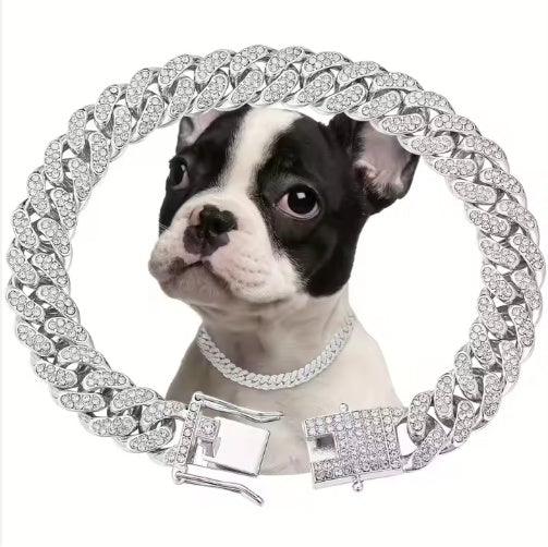 KFX-9795517 Luxury Alloy Dog and Cat Choker with Sparkling Diamond Design, Adjustable and Durable Metal Chain