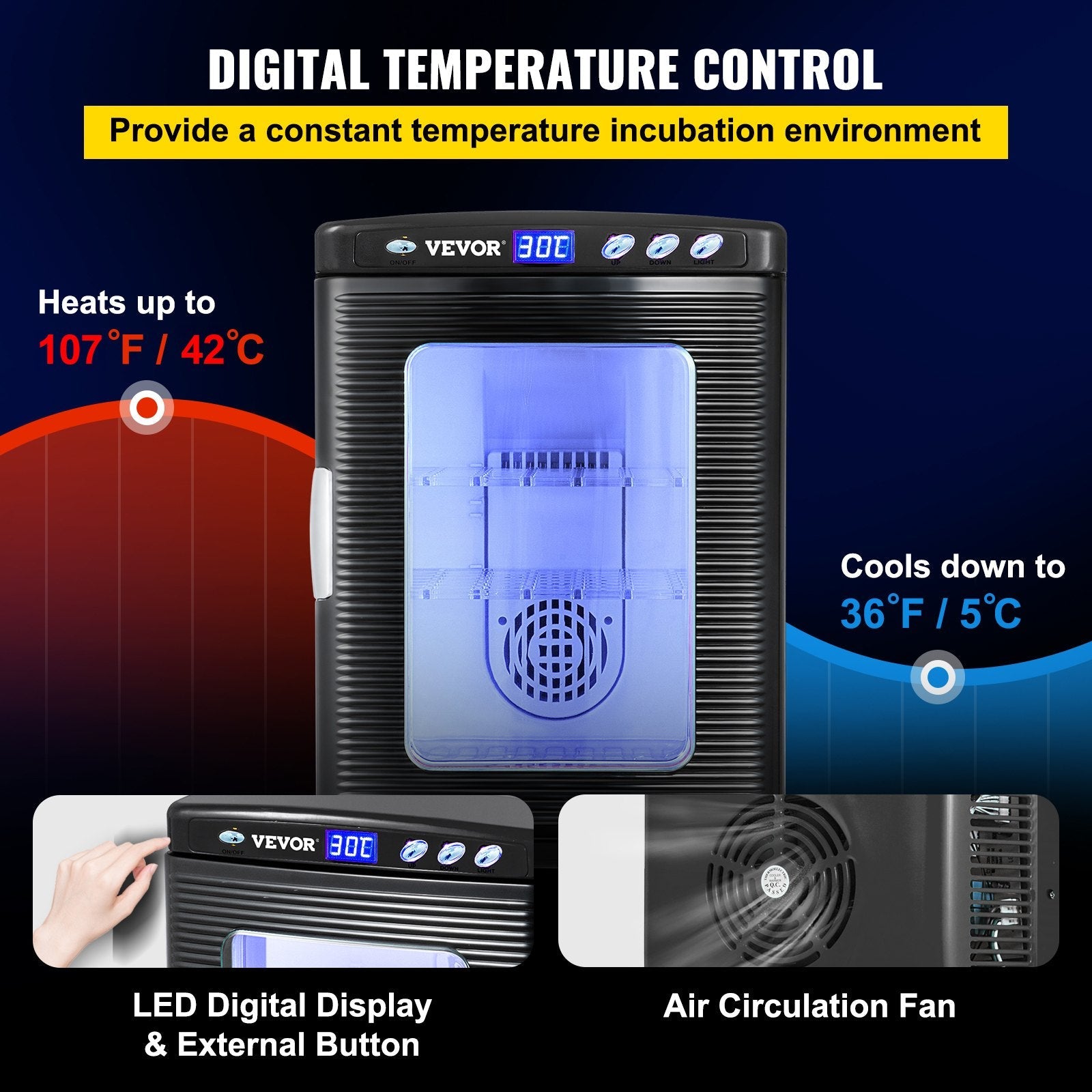 KFX-9796925 Digital Reptile Egg Incubator with Adjustable Temperature 5-42°C and 25L Capacity for Small Reptiles