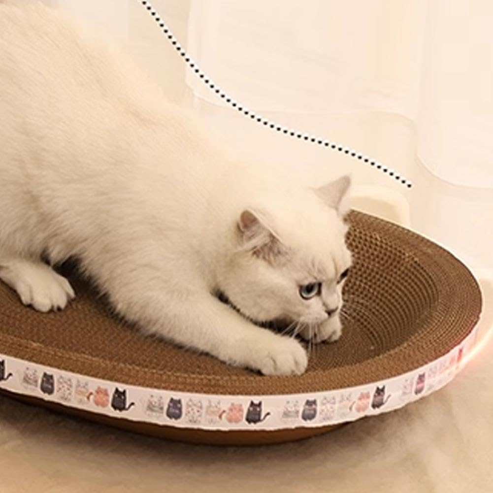 KFX-9800125 Oval Cat Scratch Bed and Scratching Pad - 2-in-1 Cardboard Lounger for Indoor Cats and Kittens